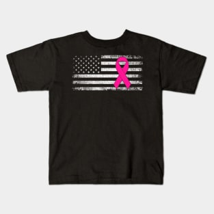 Breast Cancer Awareness Pink Ribbon Classic American Flag Kids T-Shirt